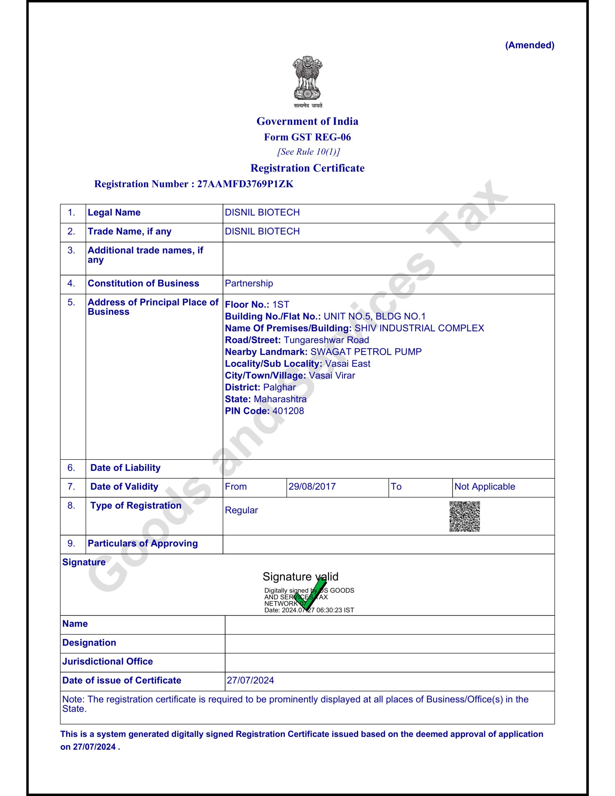 GST Registration Certificate